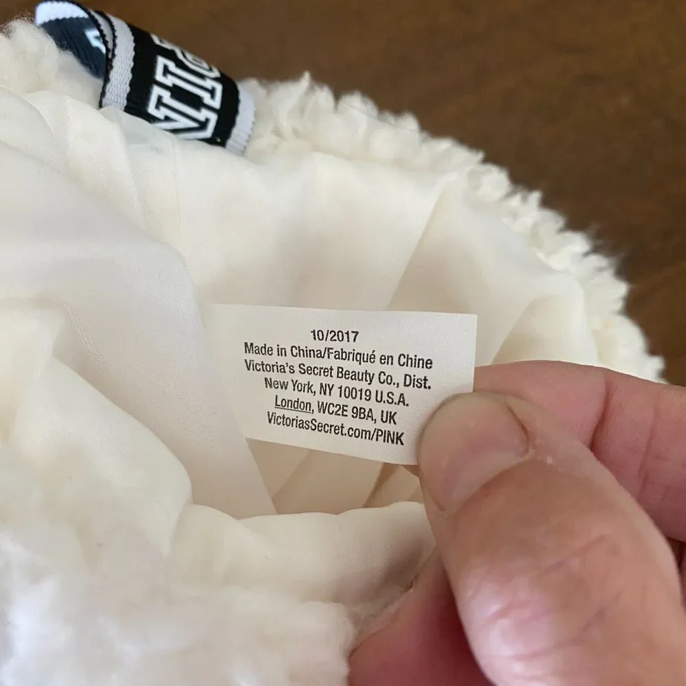 Victoria's Secret PINK Logo Faux Fur Sherpa Ivory Christmas Holiday Stocking - Picture 7 of 10
